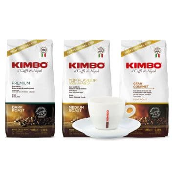 Kimbo koffiebonen Premium - Top Flavour - Gran gourmet (3x1kg) + GRATIS koffie kopje